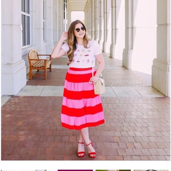 Jcrew red and pink pleated skirt nwt - Picture 3 of 10
